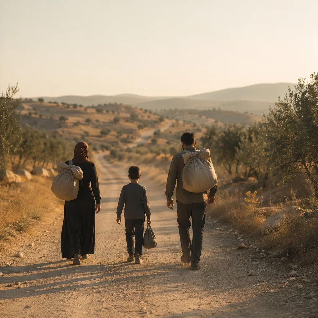 Refugee Family on Dusty Rural Road