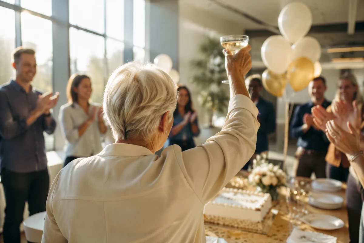 Retirement Party Celebration in Modern Office