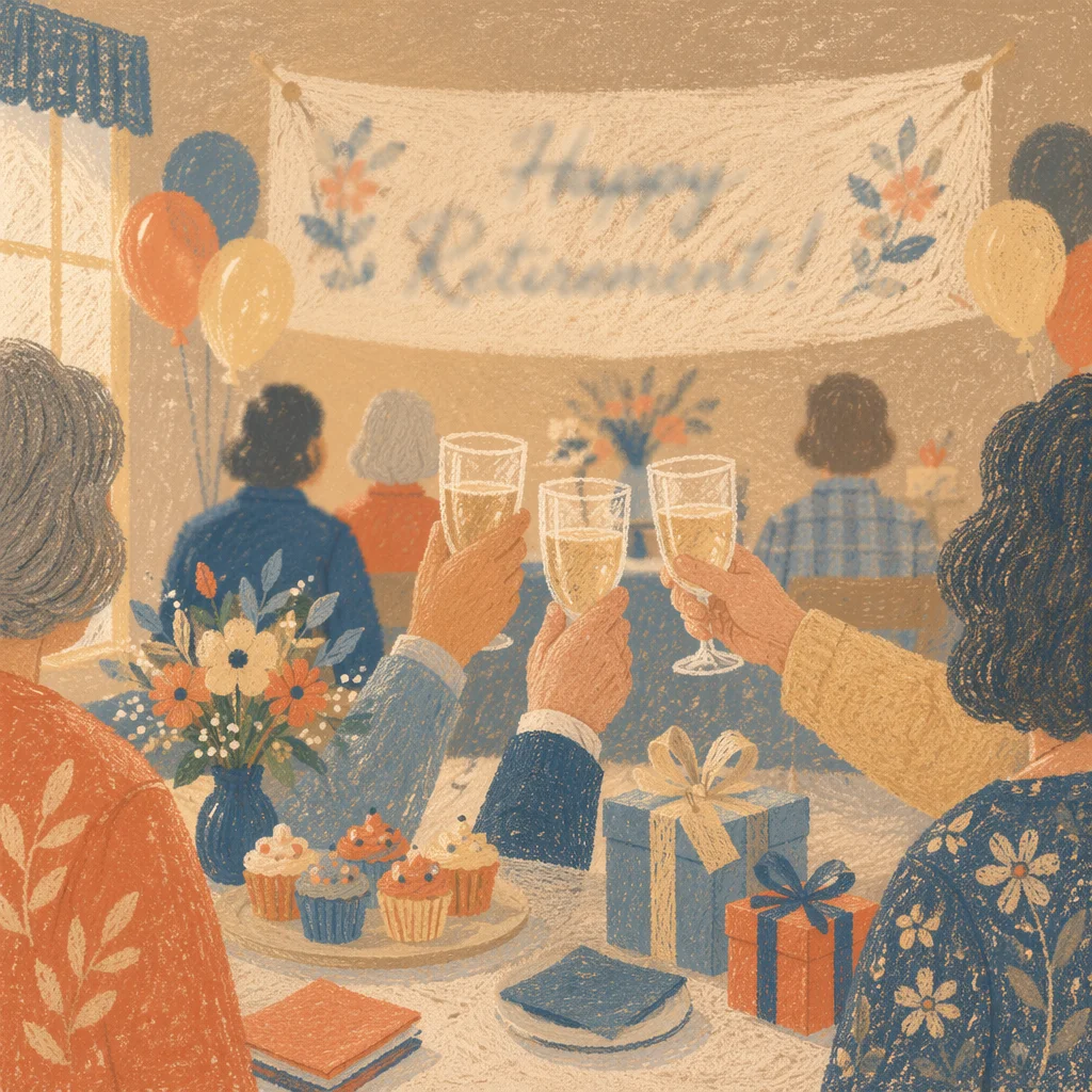 Warm Retirement Party Banner Celebration Scene