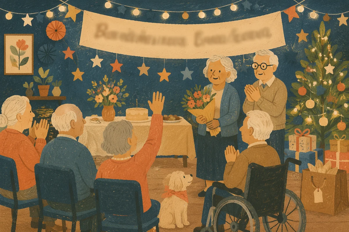 Warm Retirement Celebration Banner in Community Room
