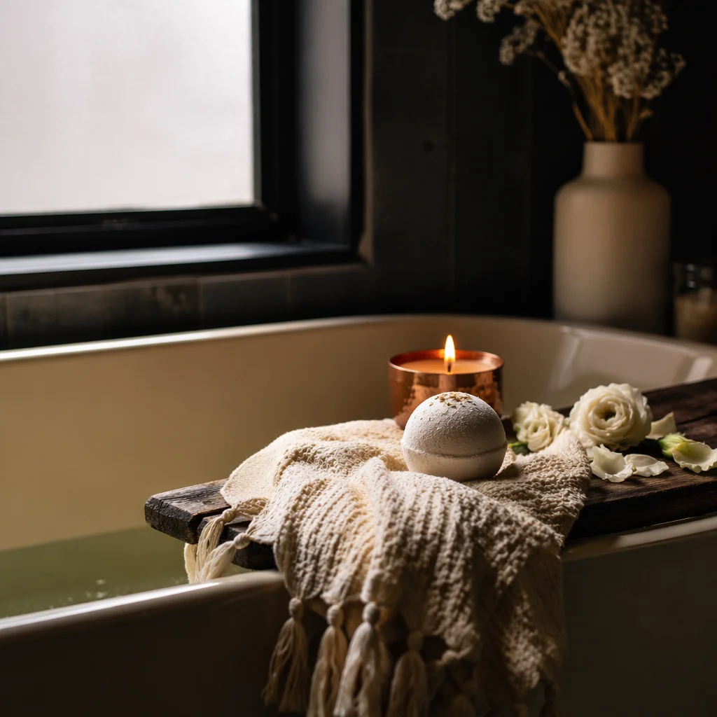 Calming Bath Ritual with Candles and Flowers