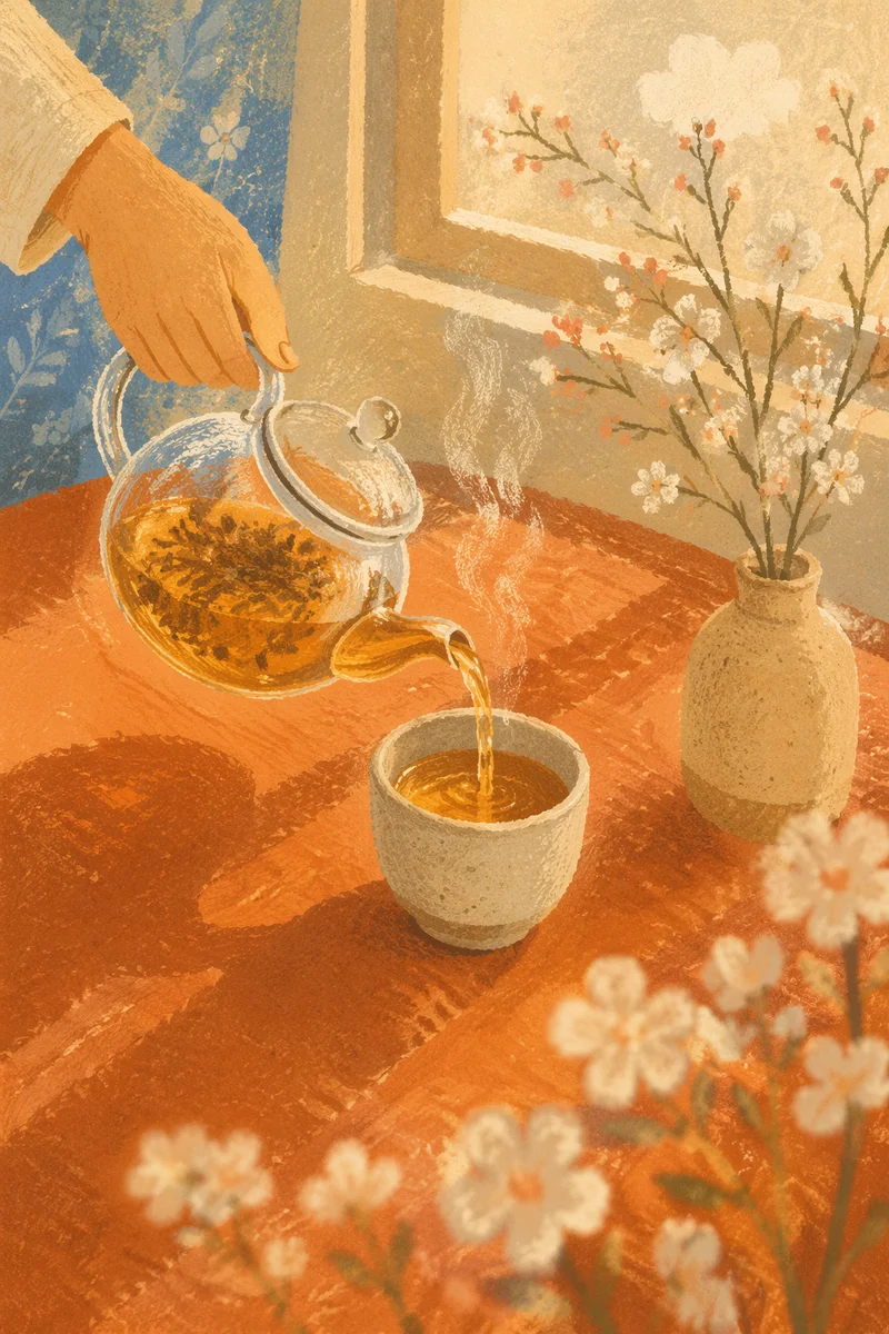 Slow Morning Tea Pour in Sunlight