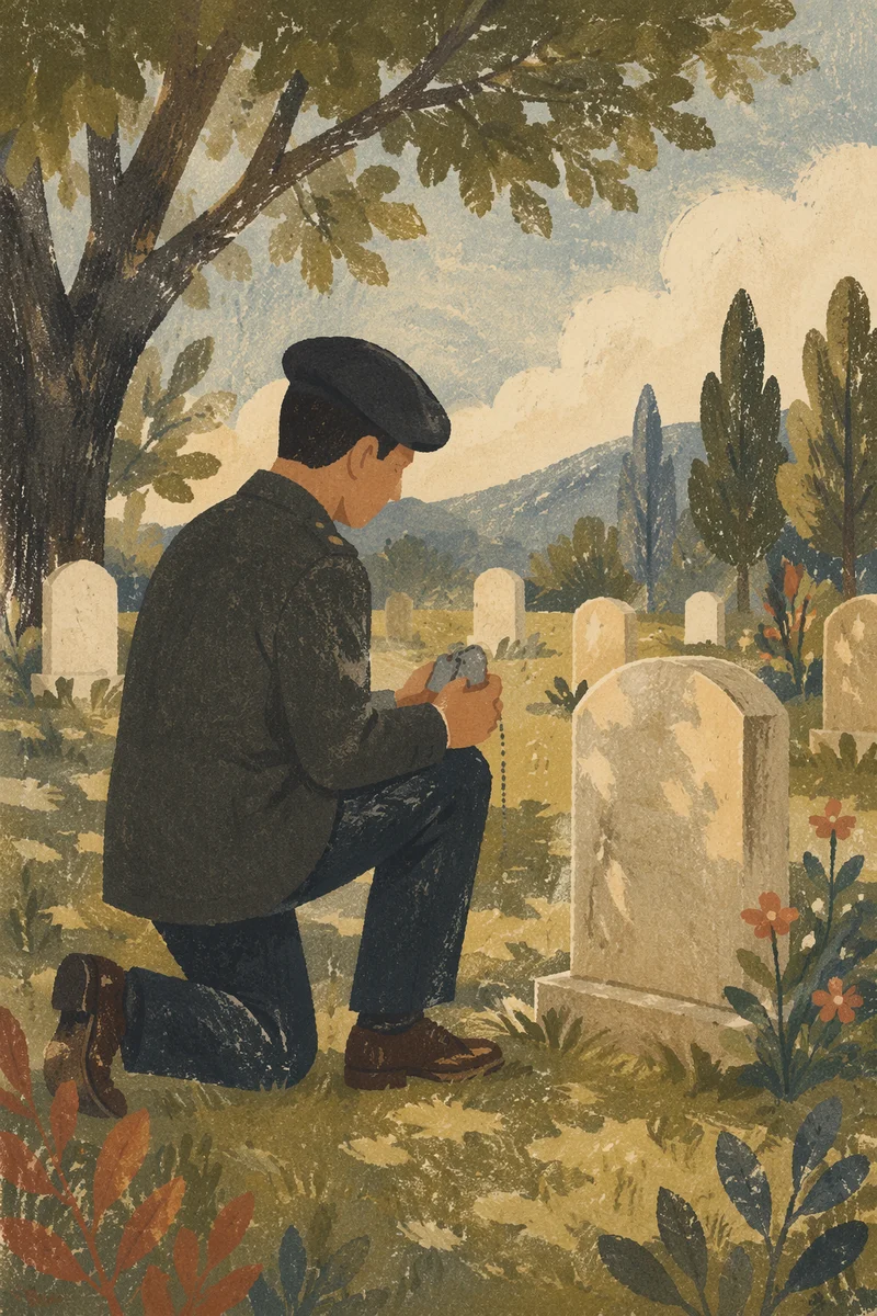 Soldier Kneeling in Prayer with Dog Tags