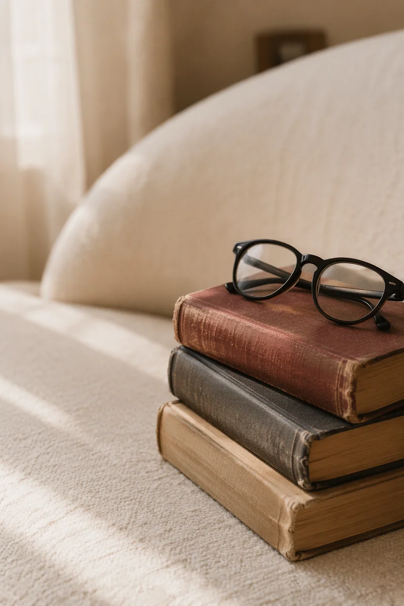 Cozy Books and Glasses on Sofa