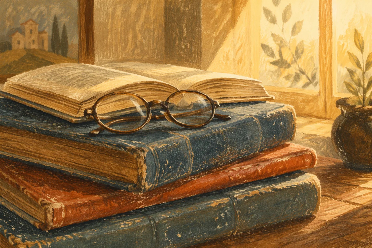 Cozy Books and Glasses in Golden Light