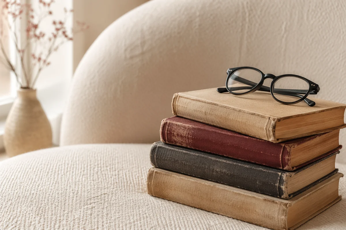 Cozy Books and Glasses on Sofa