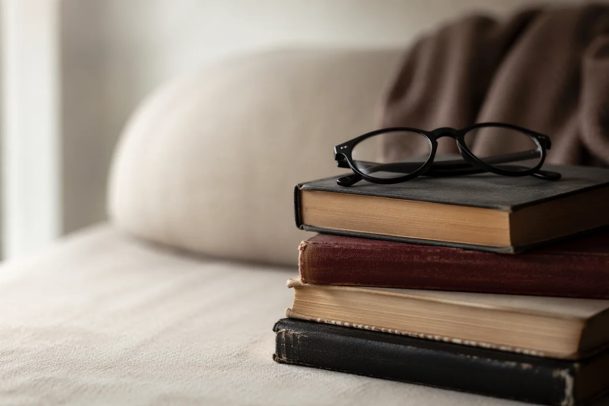 Cozy Books and Glasses on Sofa