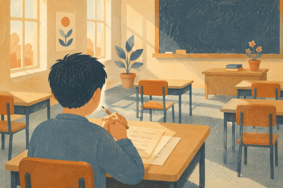 Student Praying Quietly Before Classroom Exam