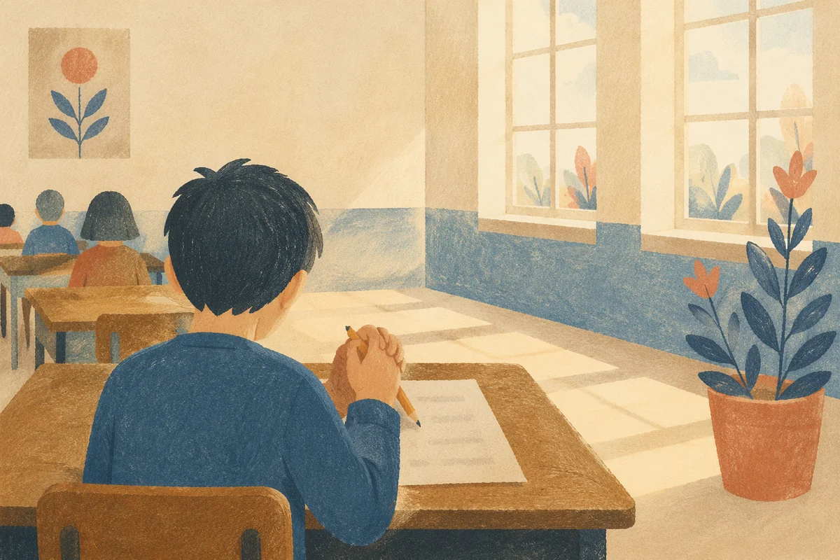 Student Praying Before Classroom Exam
