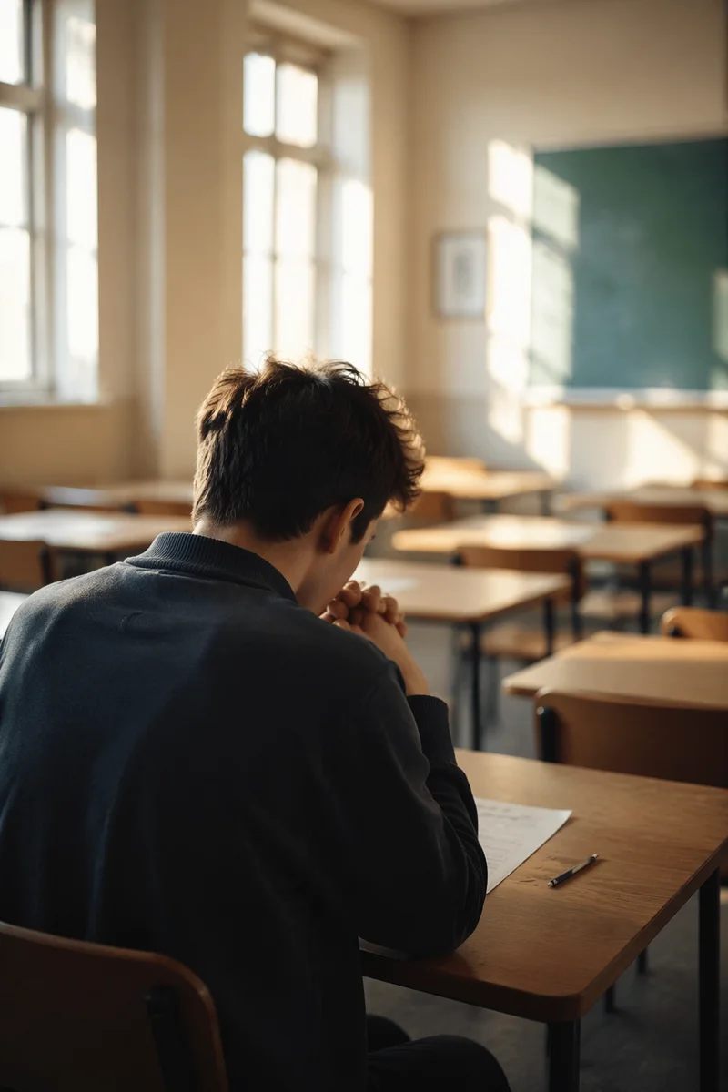 Student Praying Quietly Before Exam