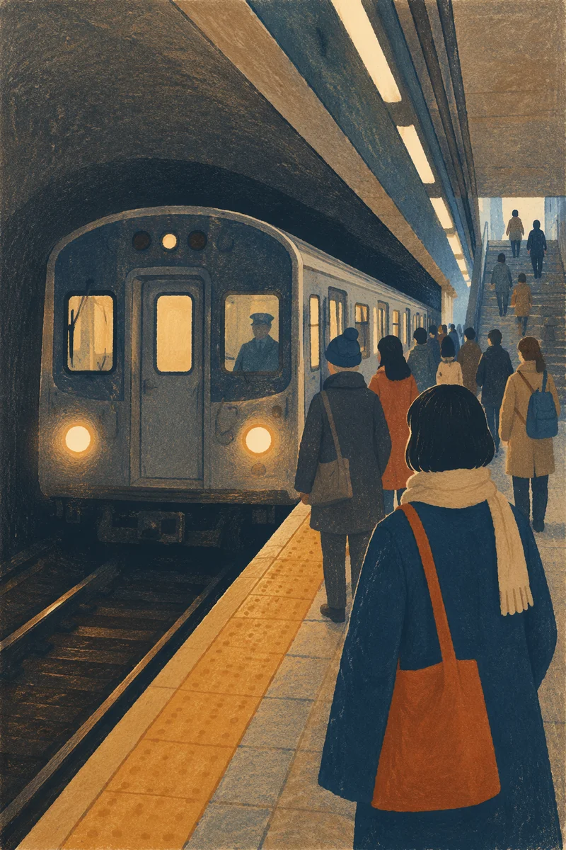 Early Morning Subway Platform Arrival Scene