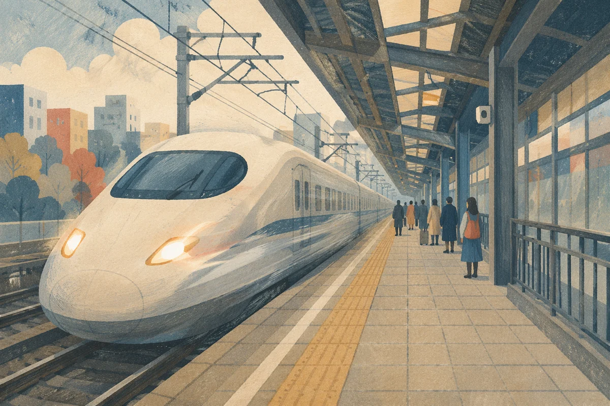 High-Speed Train Arriving at Urban Platform