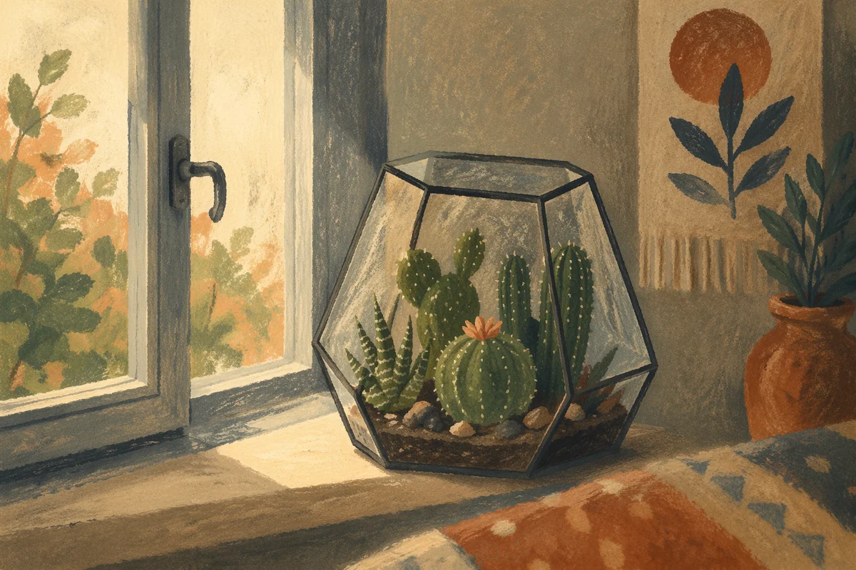 Sunlit Succulent Terrarium on Cozy Window Ledge