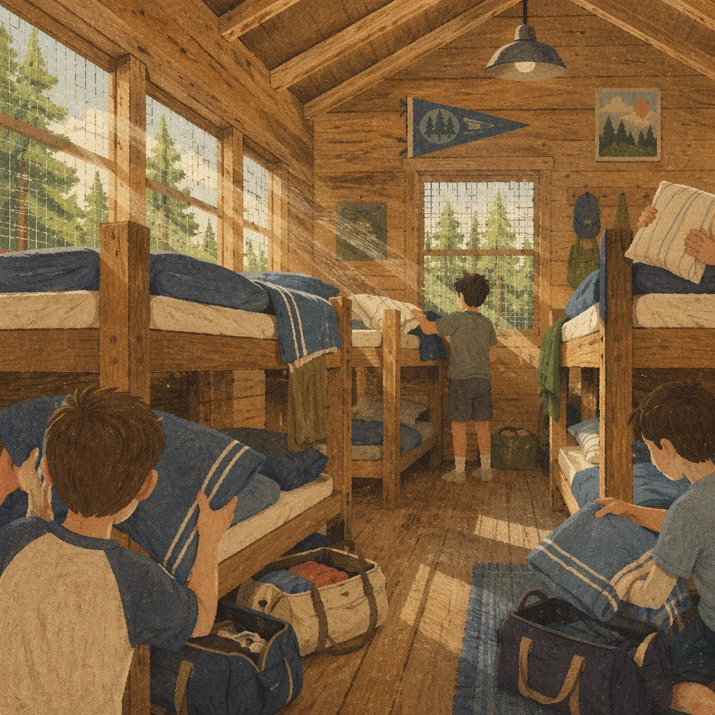 Sunny Summer Camp Cabin Bunk Room