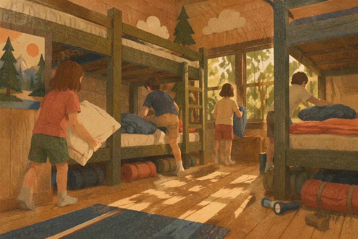 Cozy Summer Camp Cabin Bunk Bed Scene
