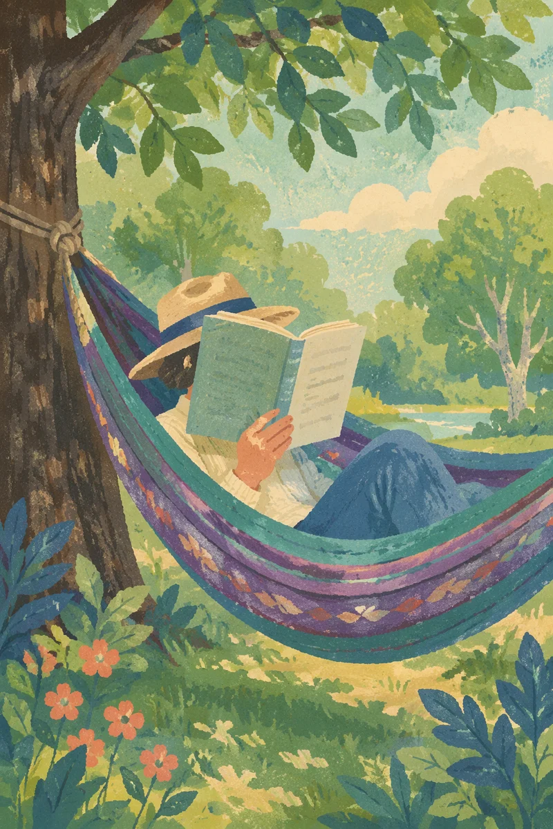 Summer Hammock Reading Beneath Shady Trees