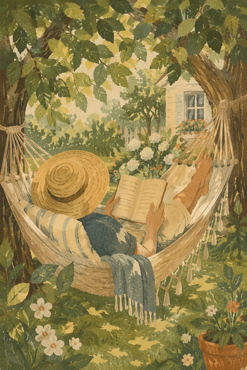Summer Hammock Reading Beneath Shade Trees