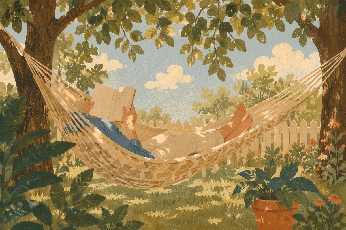 Peaceful Summer Hammock Reading Under Trees