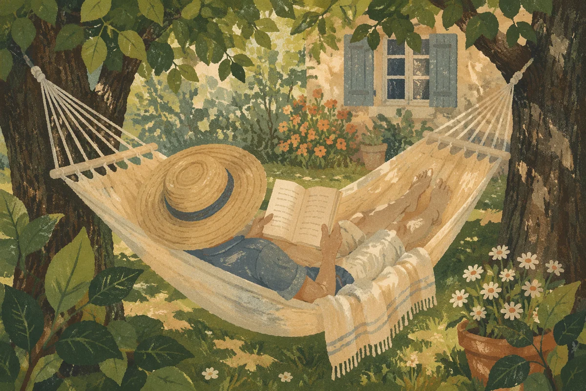 Relaxing Summer Hammock Reading Under Shade Trees