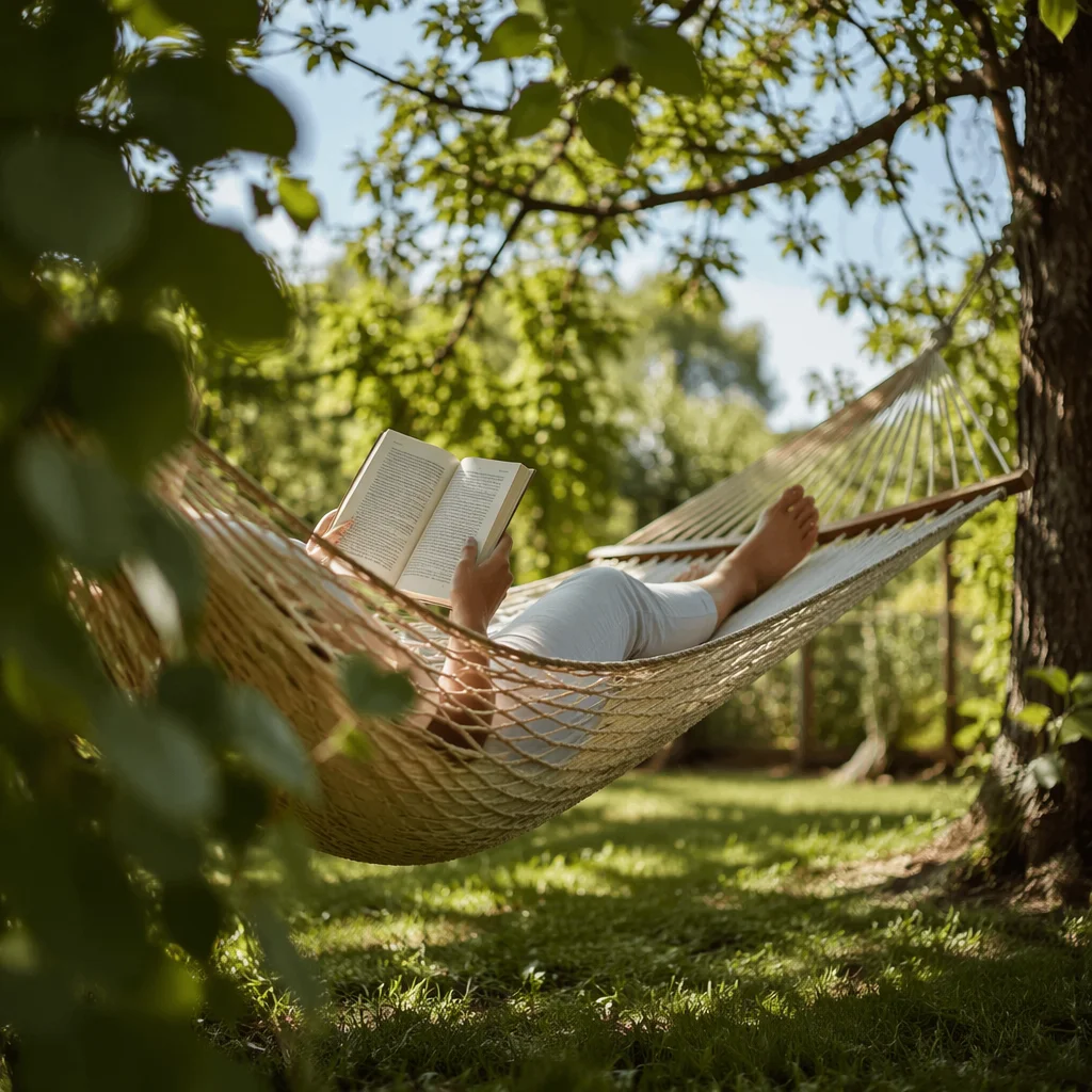 Peaceful Summer Hammock Reading Under Trees