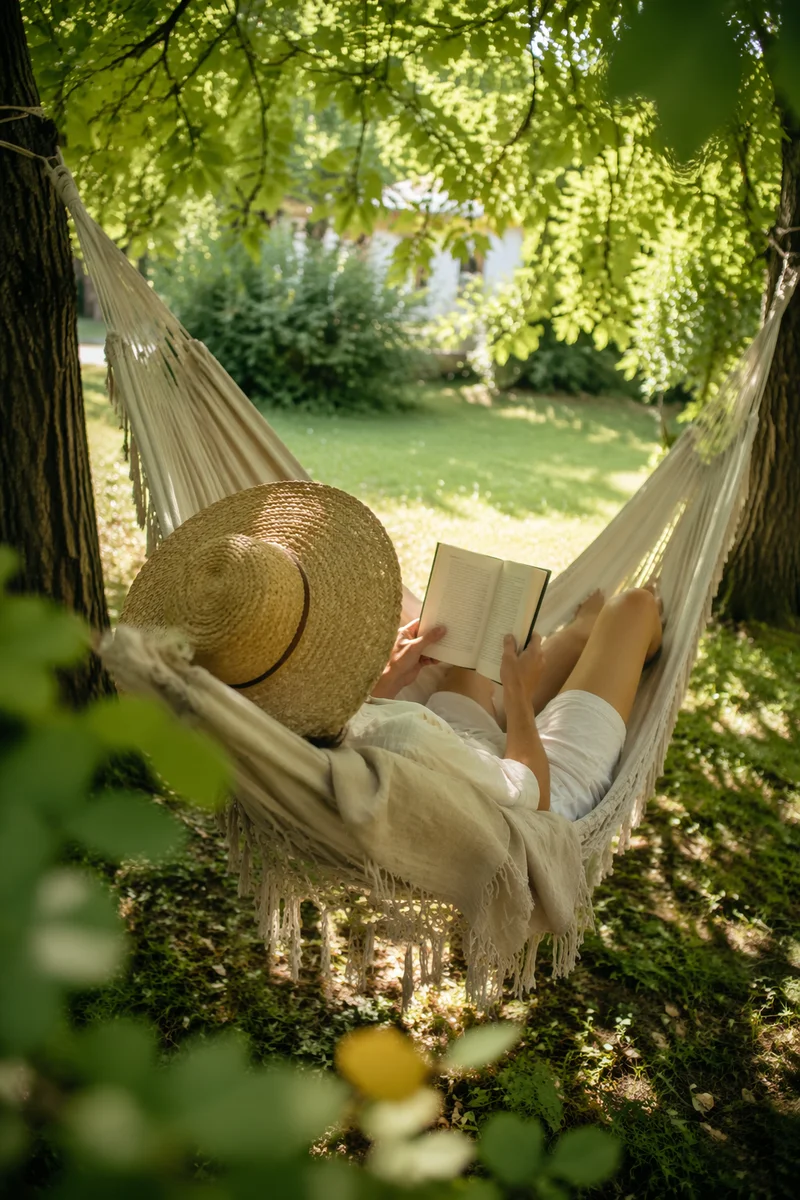 Relaxing in a Summer Garden Hammock