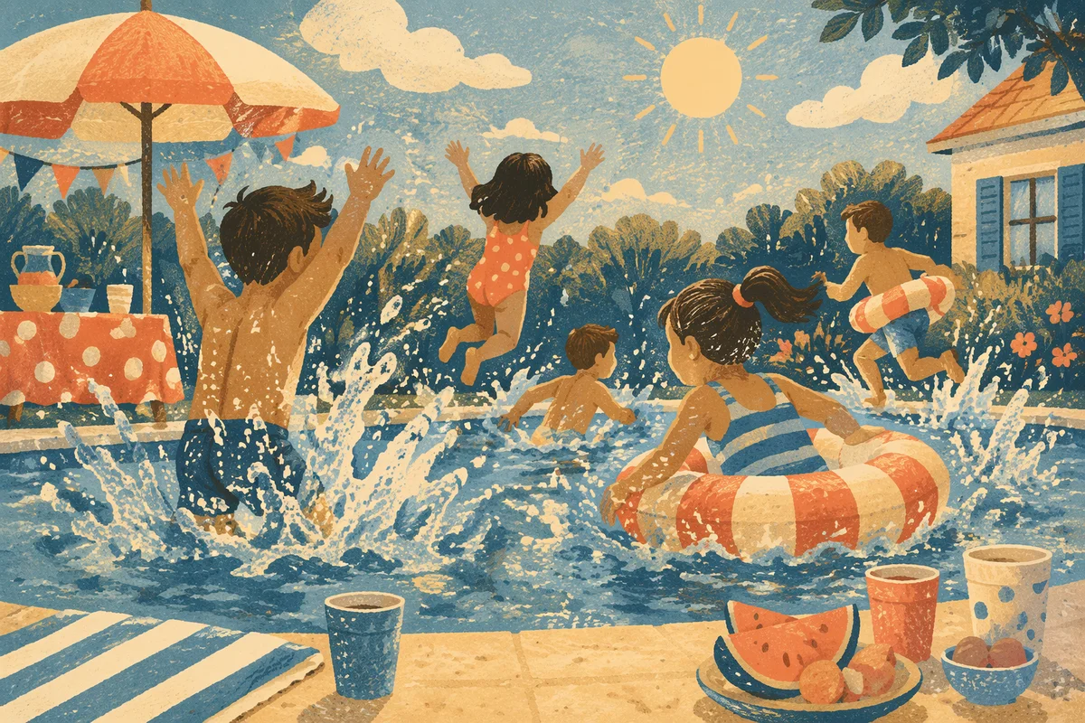 Joyful Kids Splashing at Summer Pool Party