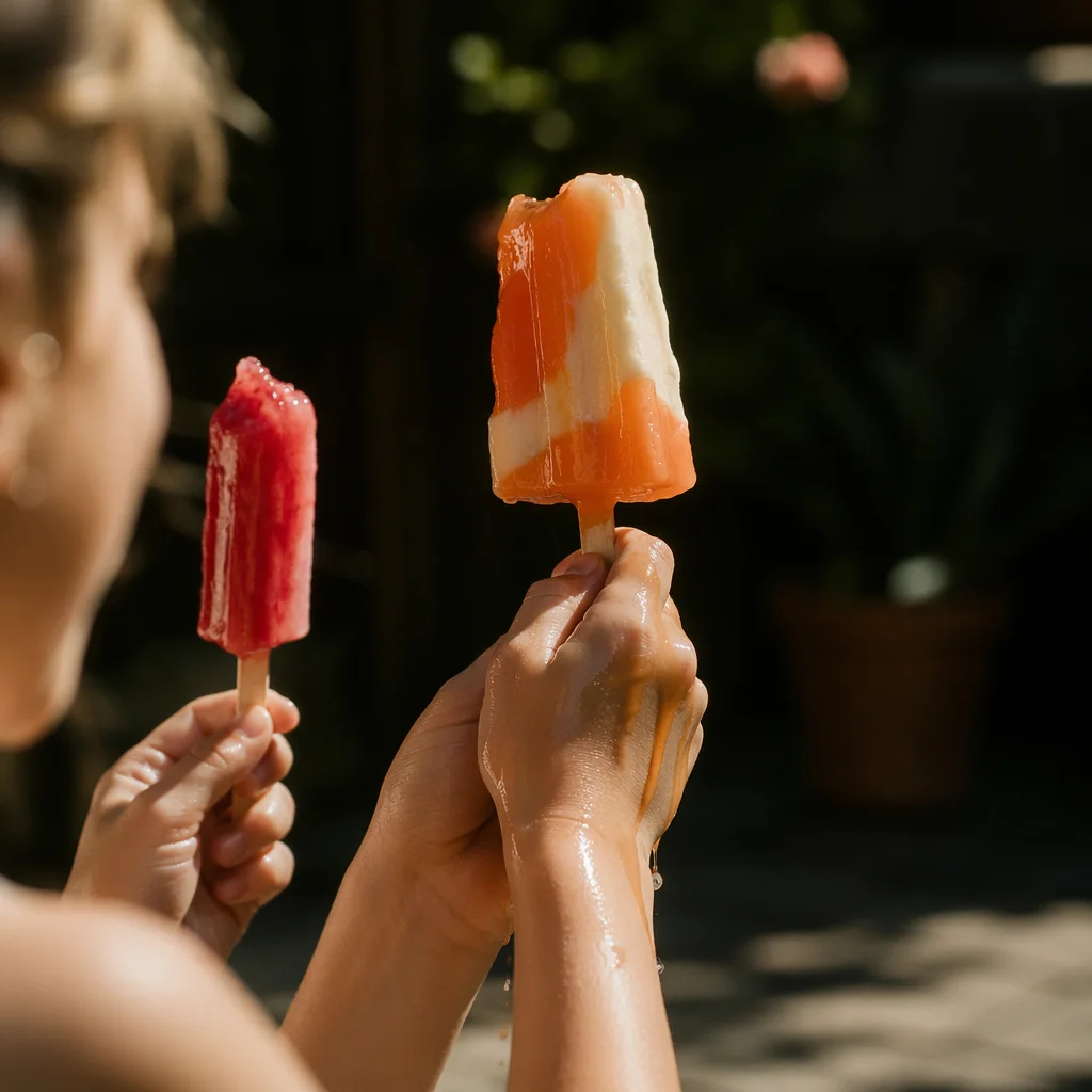 Kids Enjoying Melting Popsicles in Summer
