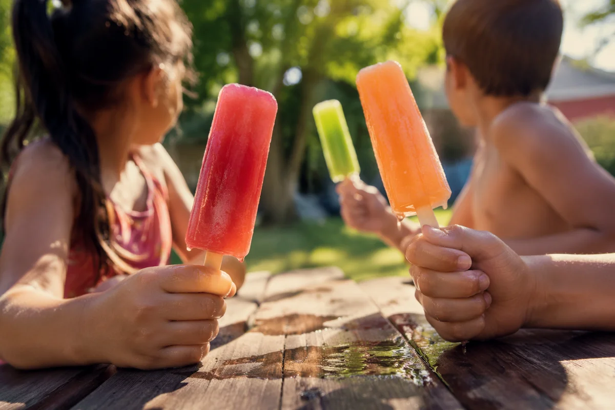 Kids Enjoying Melting Popsicles in Summer