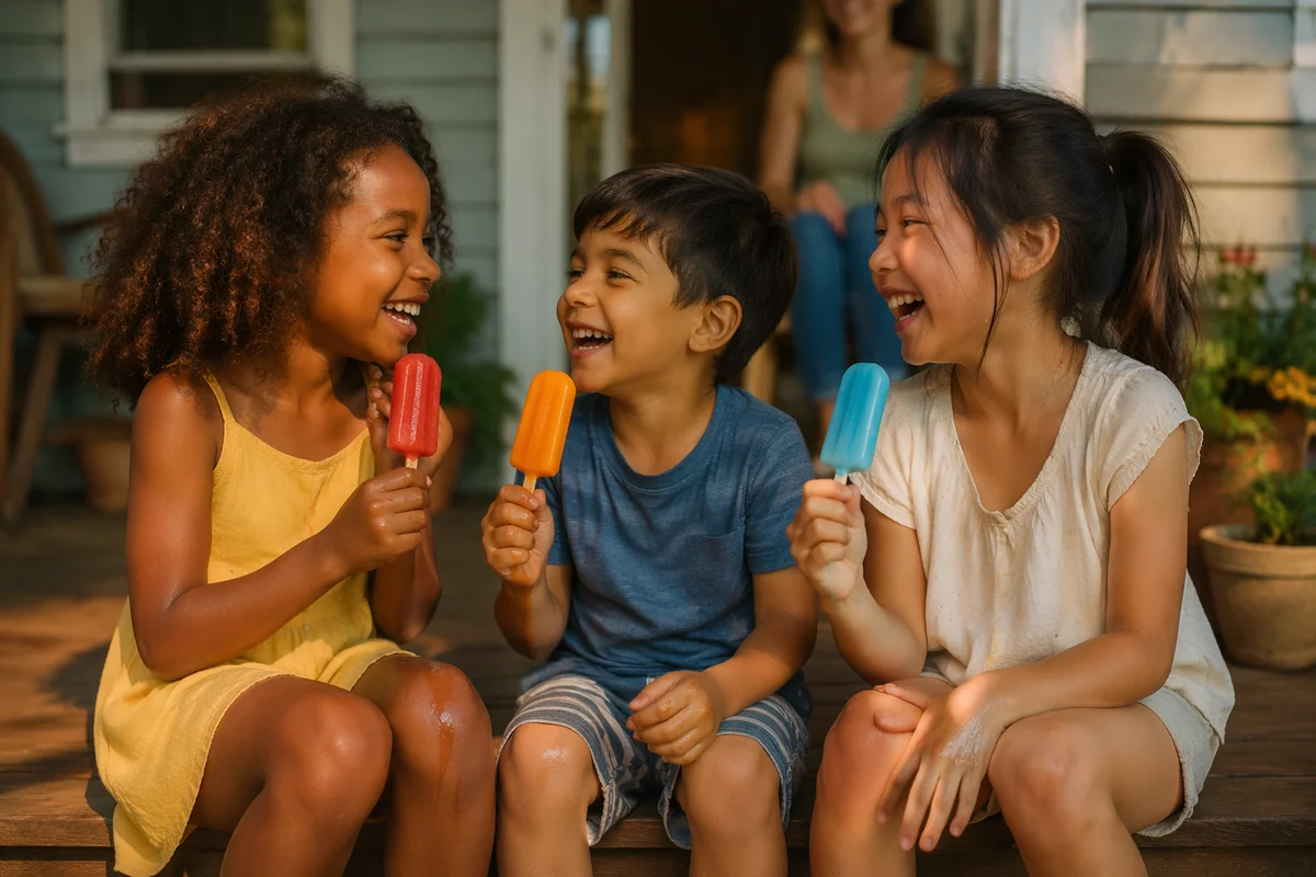 Children Sharing Popsicles on Summer Porch