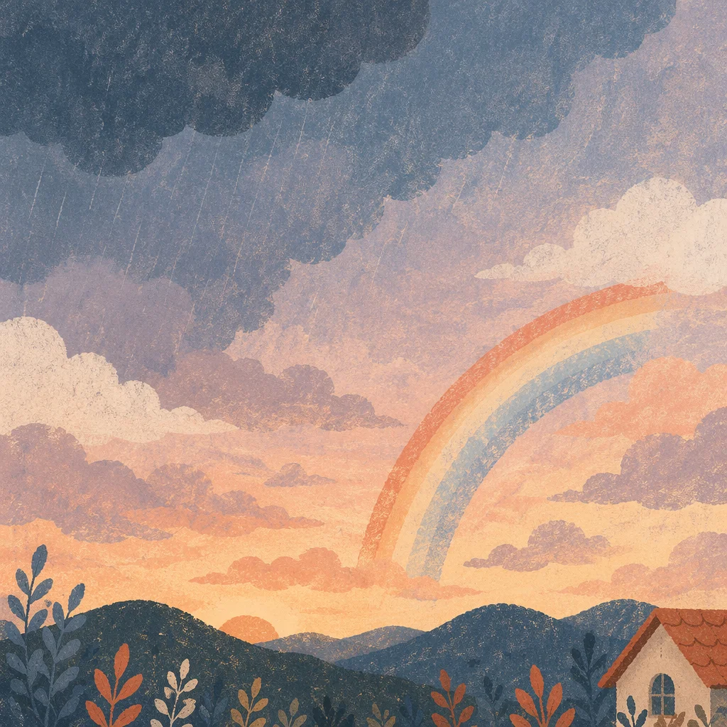 Peaceful Sunrise Rainbow After Storm