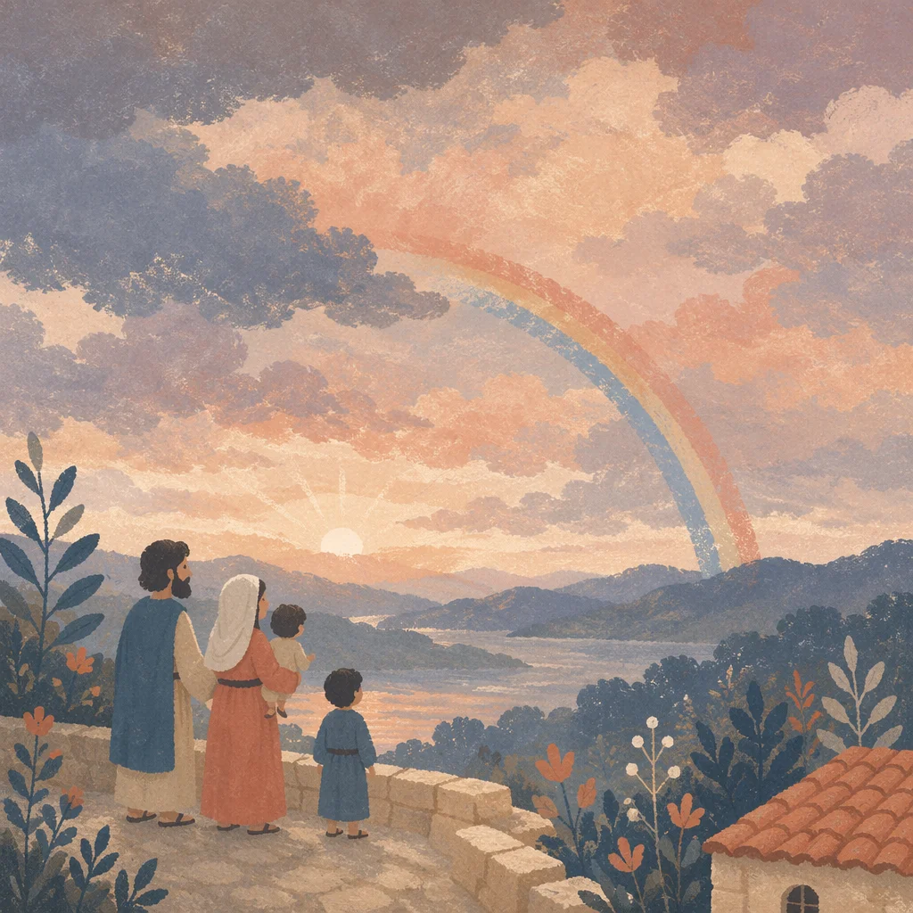 Peaceful Sunrise Rainbow After Storm