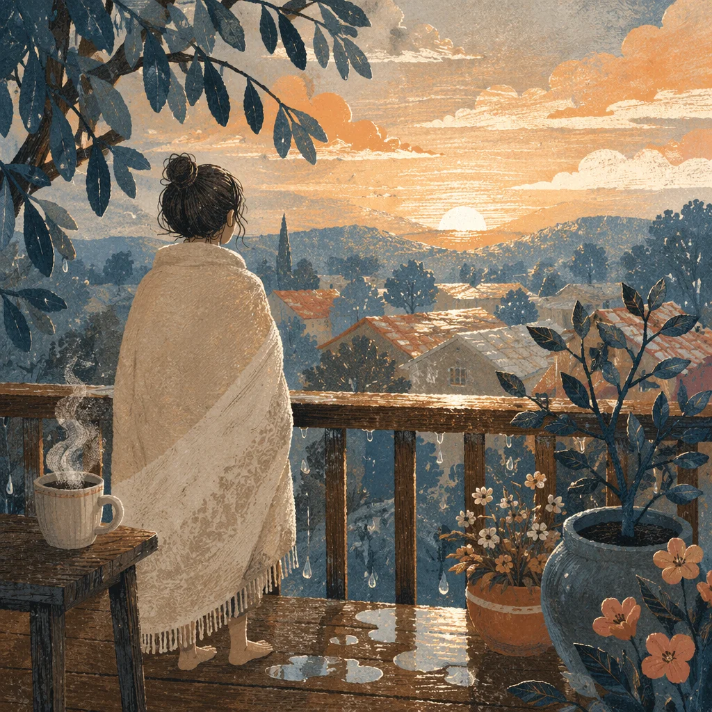 Peaceful Sunrise After Storm on Balcony