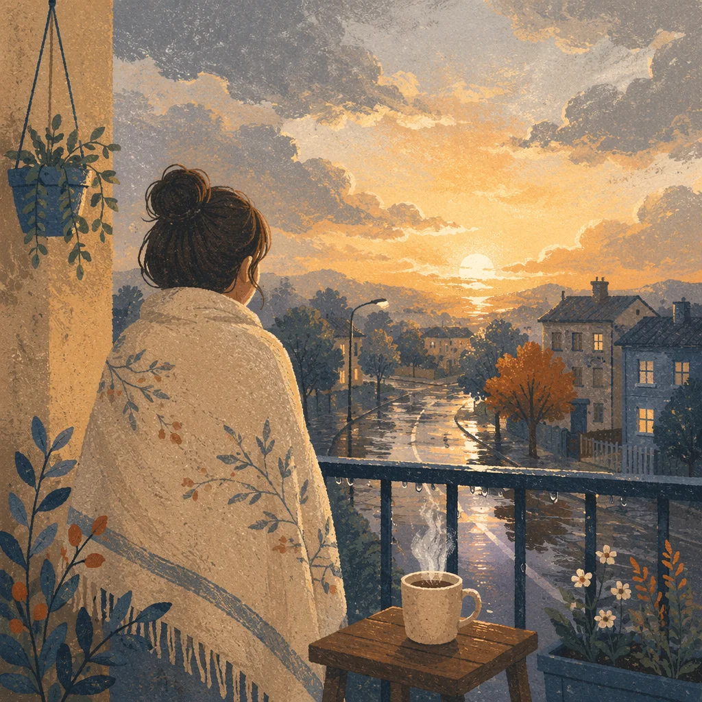 Peaceful Sunrise After Storm on Balcony