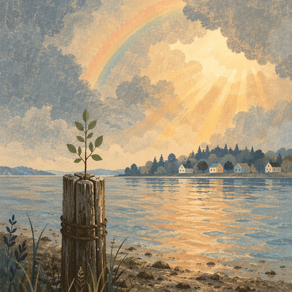 Peaceful Sunrise After Storm Over Tidal Bay