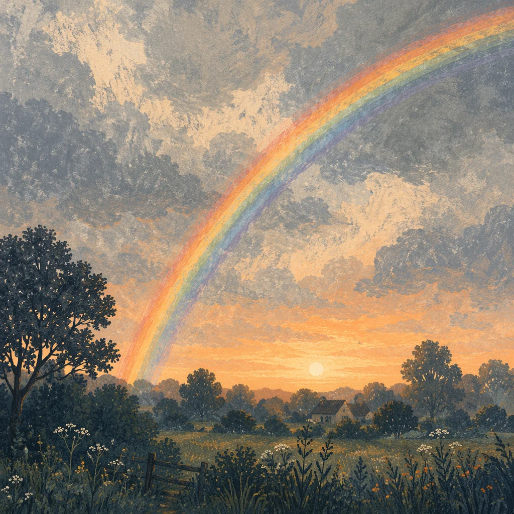 Peaceful Sunrise Rainbow After Storm