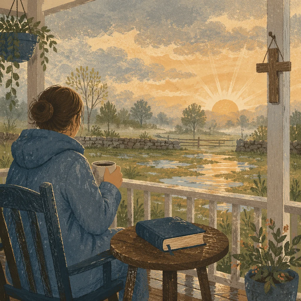 Peaceful Sunrise After Storm on Country Porch