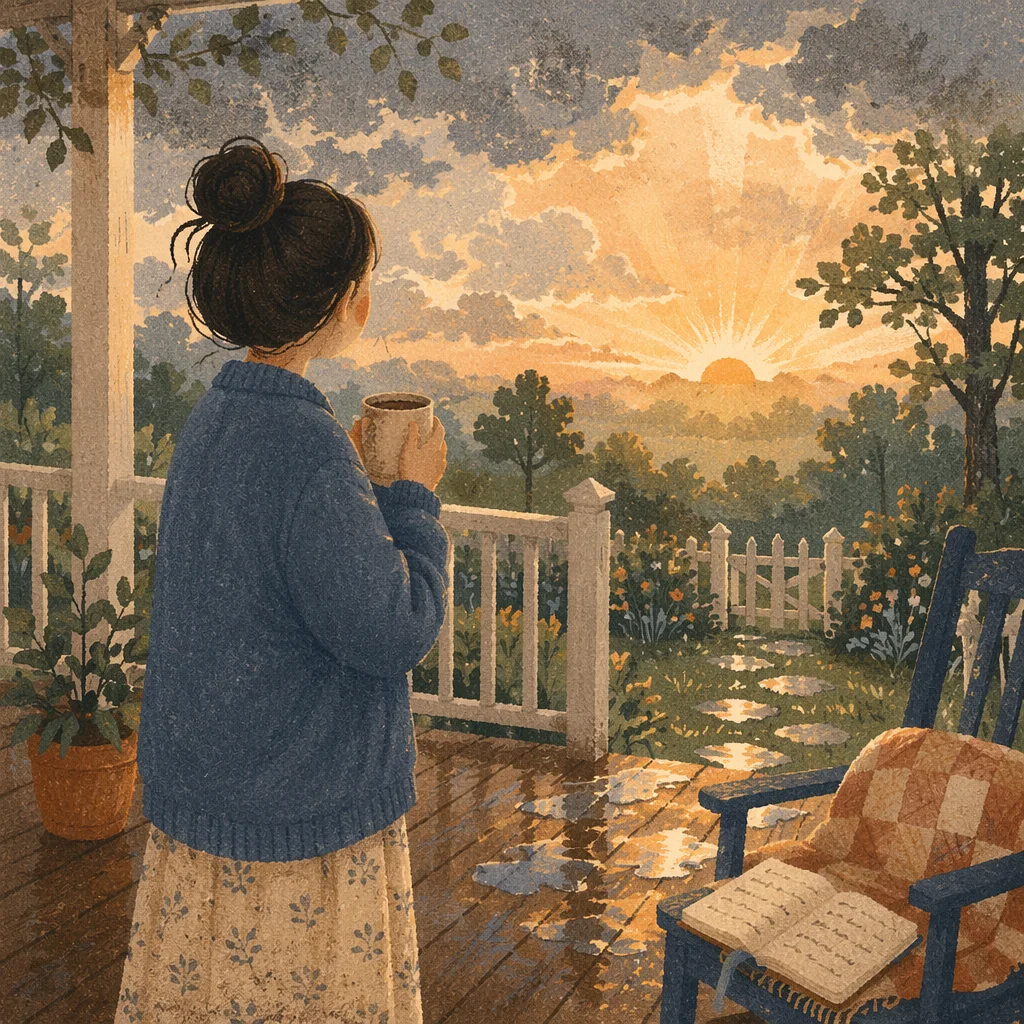 Peaceful Sunrise After Storm on Porch
