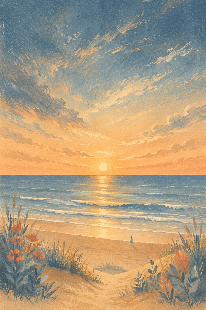 Peaceful Sunrise Over Calm Stormwashed Coast