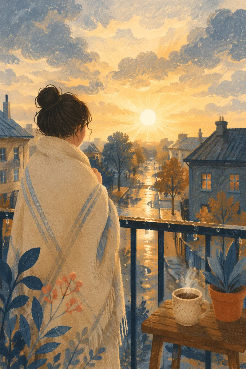 Peaceful Sunrise After Storm on Balcony