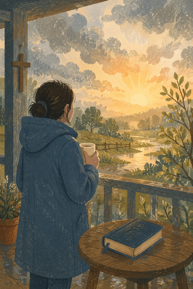 Peaceful Sunrise After Storm on Countryside Porch