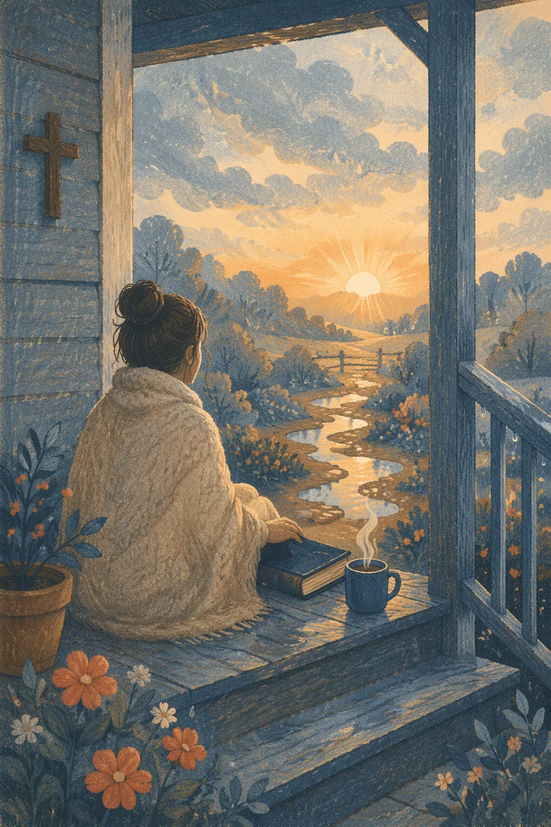 Peaceful Sunrise After Storm on Porch
