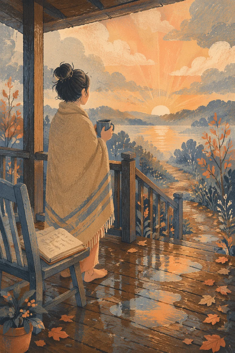 Peaceful Sunrise on Rain Drenched Porch