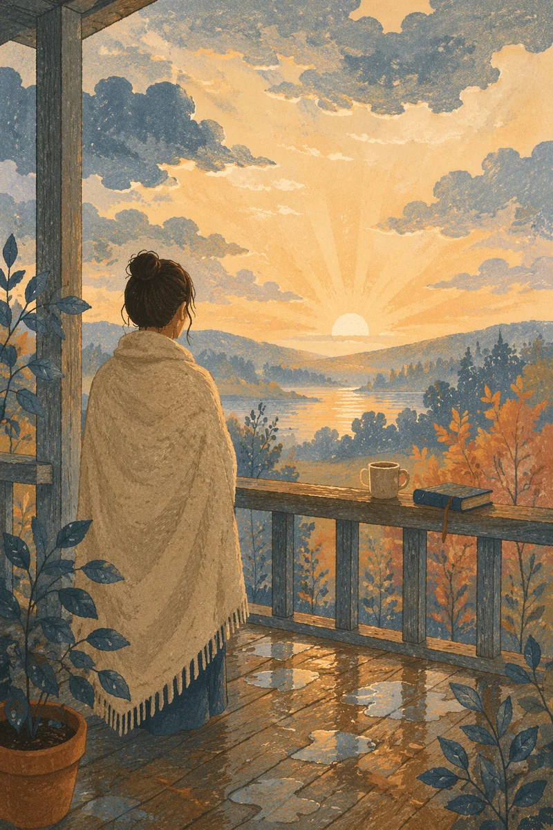 Peaceful Sunrise After Storm on Porch