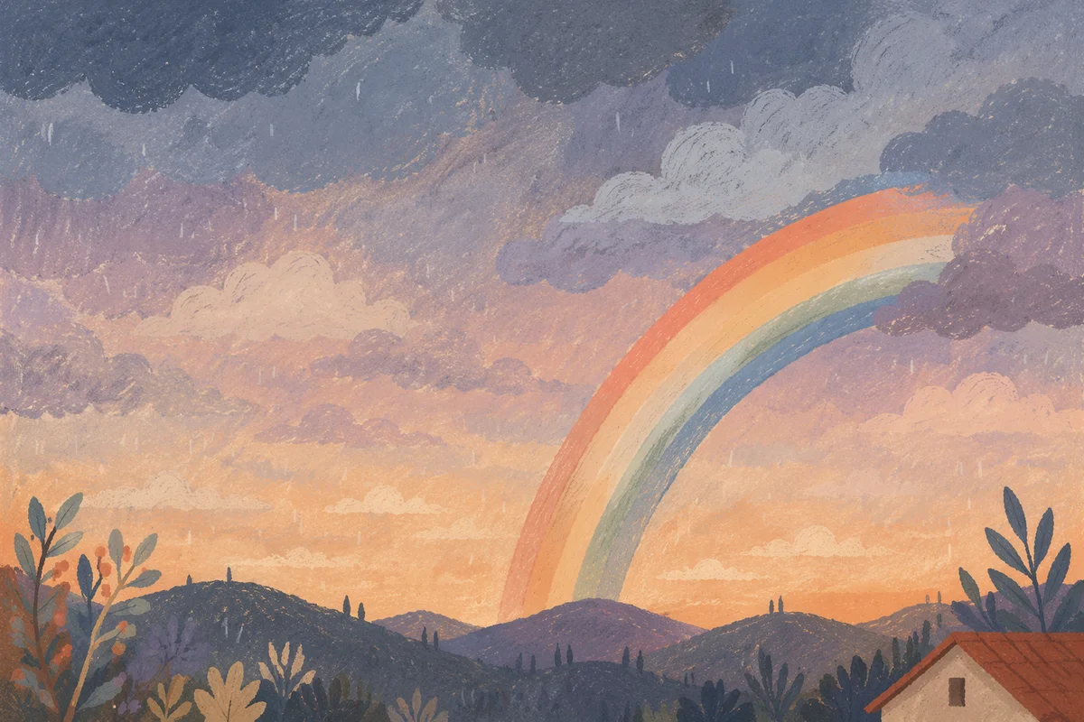 Peaceful Sunrise Rainbow After Storm