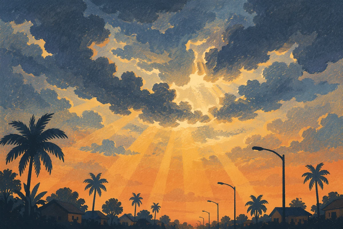 Peaceful Sunrise After Storm Over Tropical Road