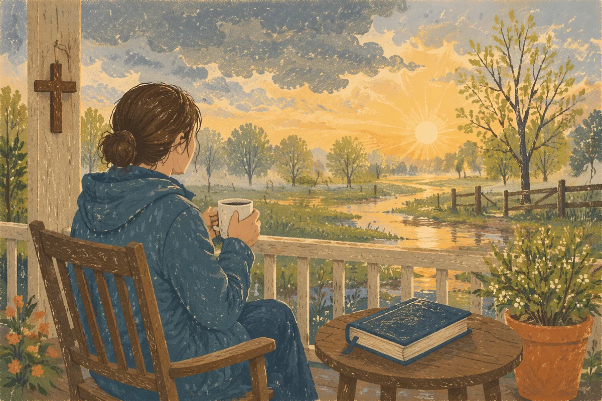 Peaceful Sunrise After Storm on Country Porch