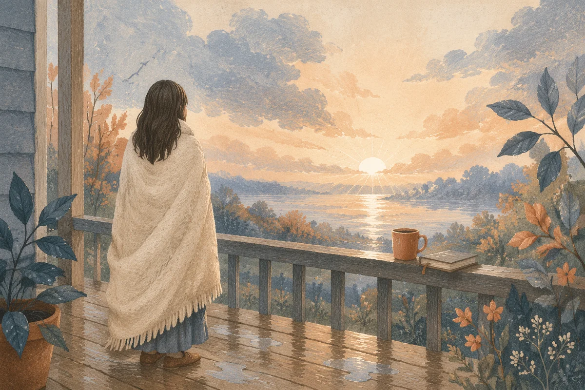Peaceful Sunrise After Storm on Porch