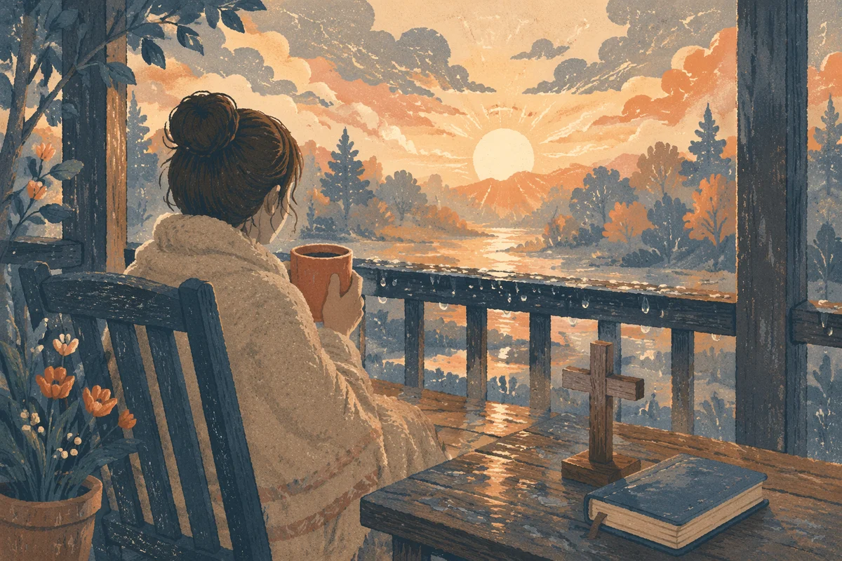Peaceful Sunrise After Storm on Porch