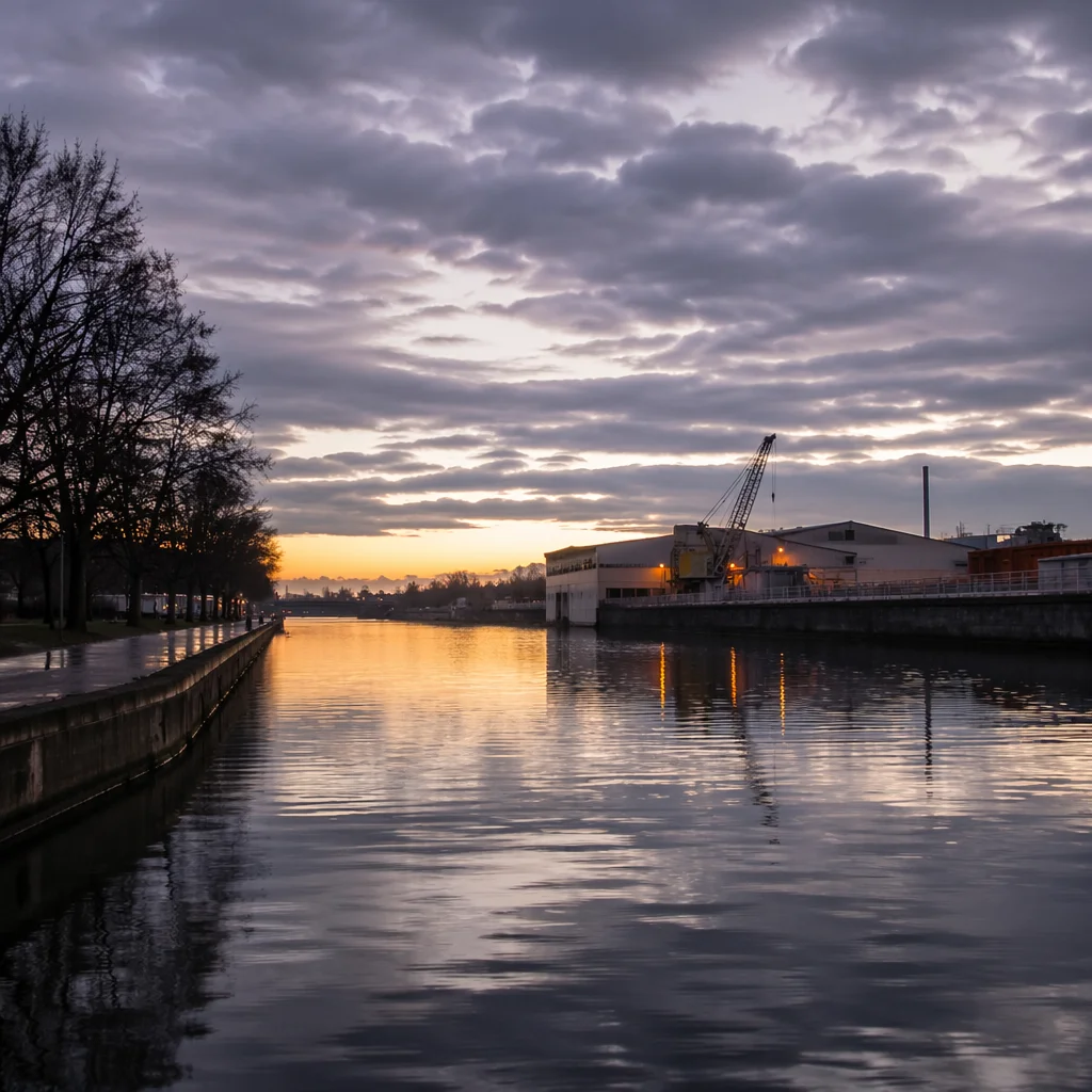 Peaceful Canal Sunrise After the Storm