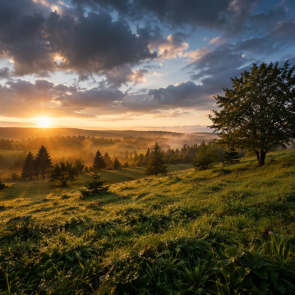 Peaceful Countryside Sunrise After Storm